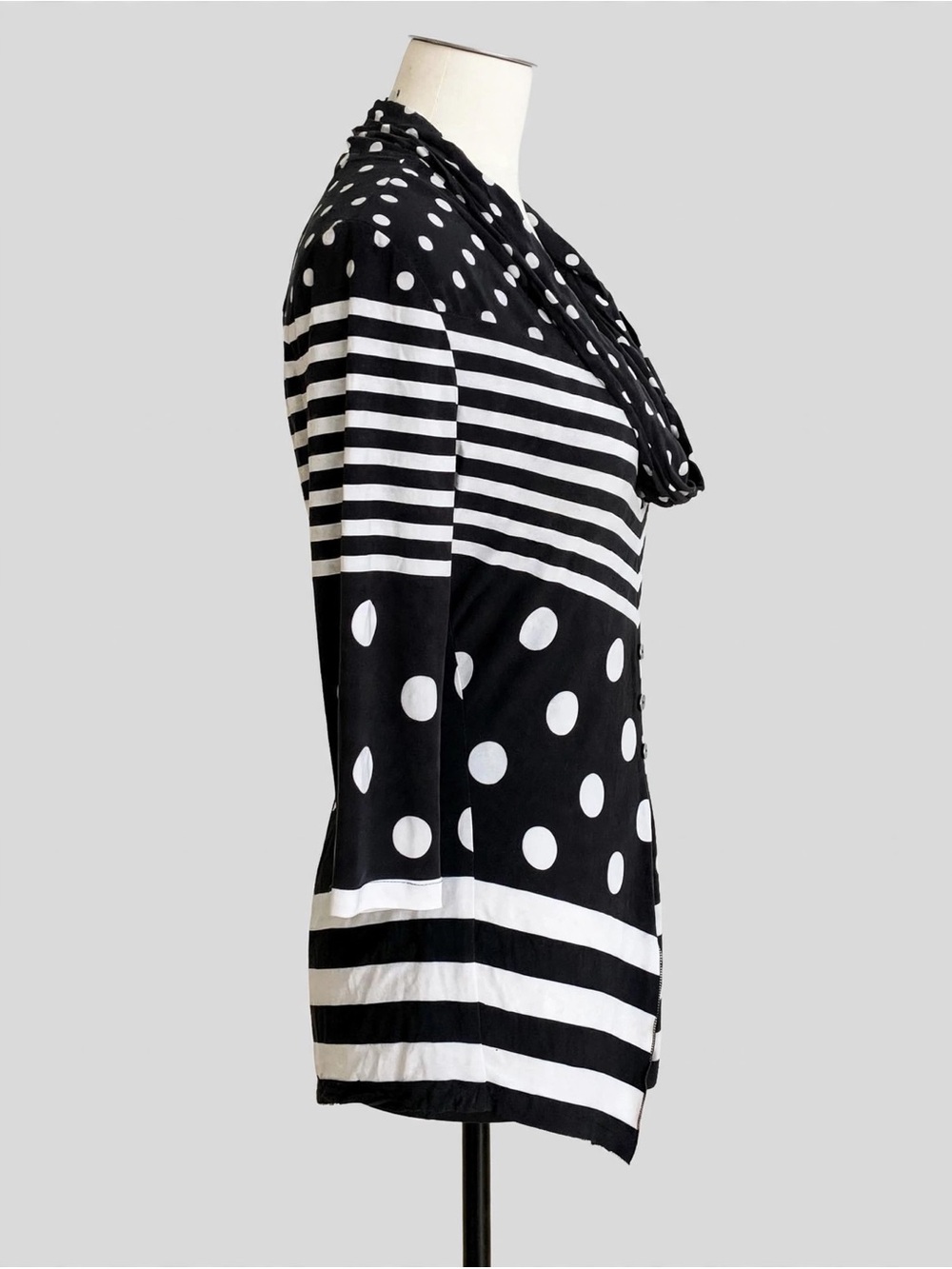 Frank Lyman Black White Polka Dot Chevron Tunic Top Size 8 - Picture 2 of 8